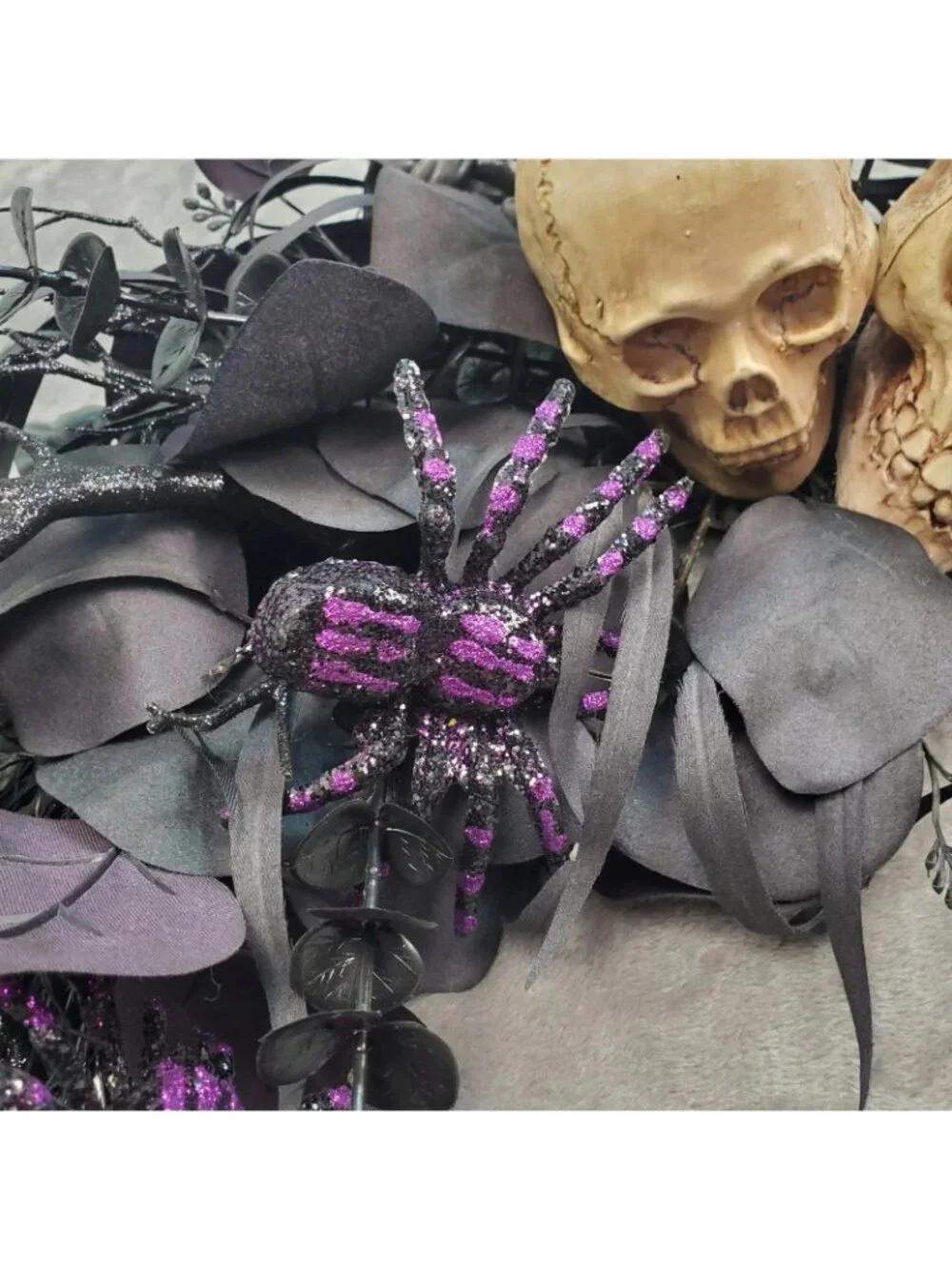 Halloween Wreath Haunted House Pirate Skull Spiders Flowers Black Goth Horror